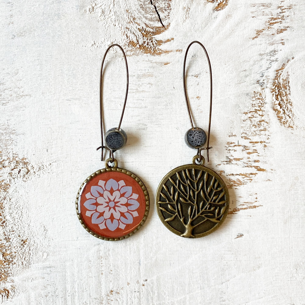 Hoop Earrings  with ceramic bead - City Palace - Jaipur Painted medallion