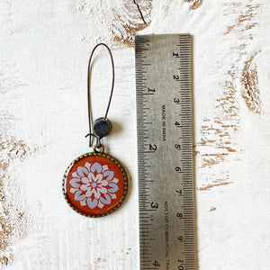 Hoop Earrings  with ceramic bead - City Palace - Jaipur Painted medallion