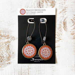 Hoop Earrings  with ceramic bead - City Palace - Jaipur Painted medallion