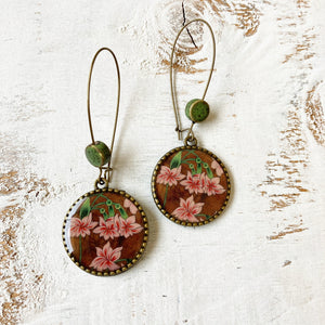 Hoop Earrings  with ceramic bead - Flowers, Rajasthani Miniature