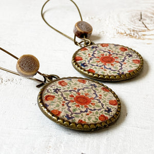 Hoop Earrings  with ceramic bead - Mural, King's Quarters, Amer Fort, Jaipur