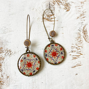 Hoop Earrings  with ceramic bead - Mural, King's Quarters, Amer Fort, Jaipur