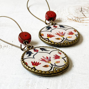 Hoop Earrings with ceramic bead - Peitra Dura, Taj Mahal, Agra