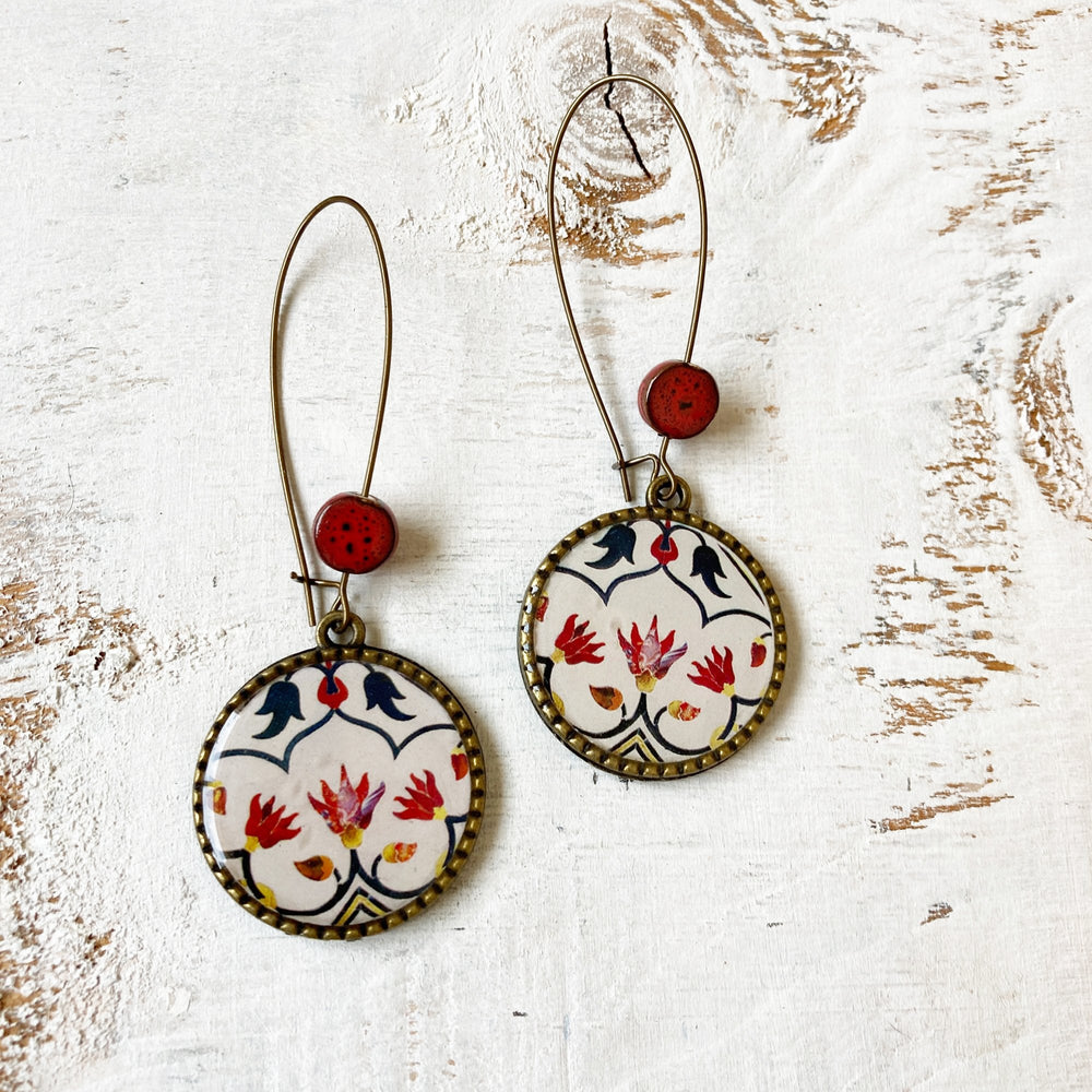 Hoop Earrings with ceramic bead - Peitra Dura, Taj Mahal, Agra