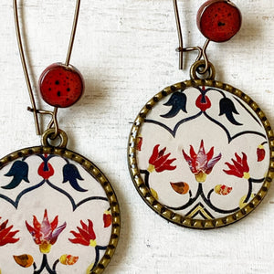 Hoop Earrings with ceramic bead - Peitra Dura, Taj Mahal, Agra