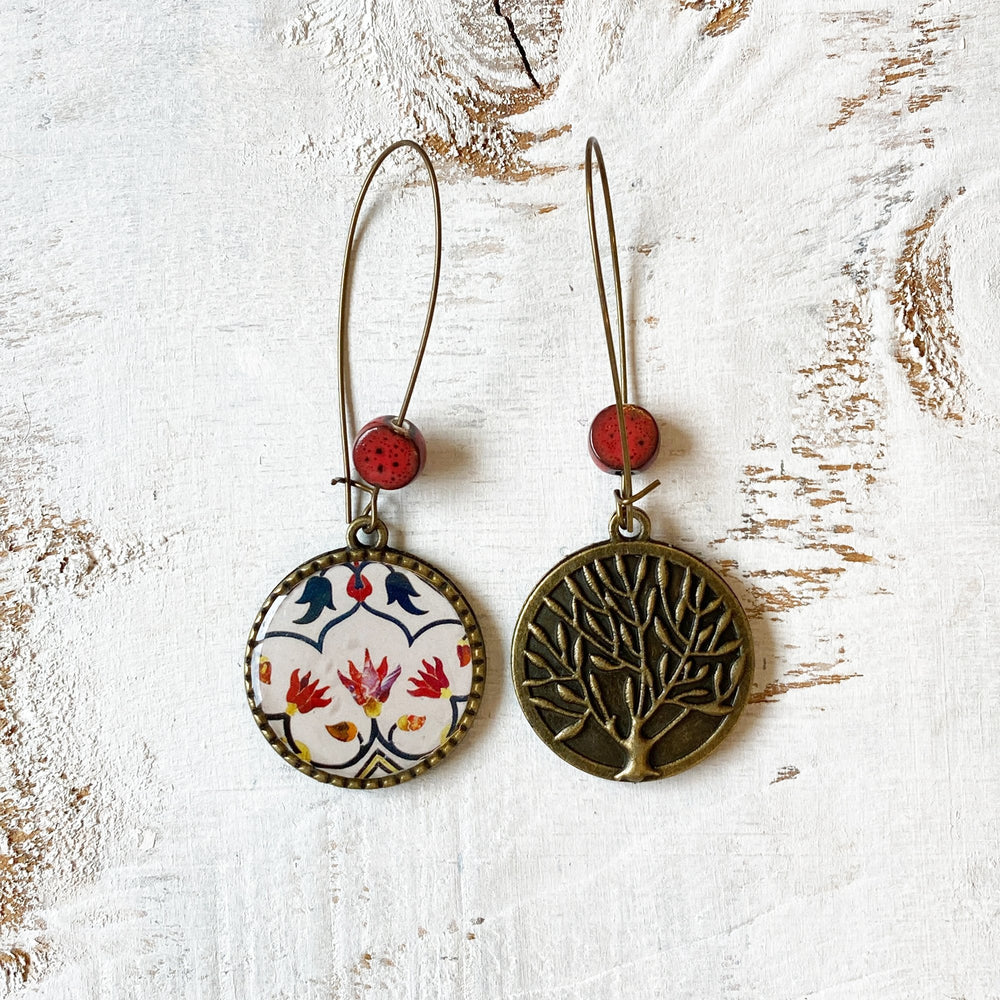 Hoop Earrings with ceramic bead - Peitra Dura, Taj Mahal, Agra