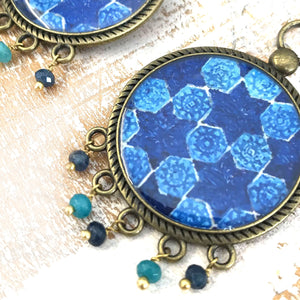 Balis with semiprecious stone - Mughal Motifs Blue Tiles