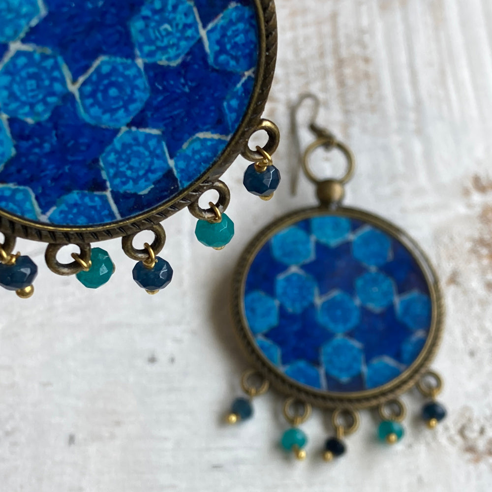 Balis with semiprecious stone - Mughal Motifs Blue Tiles