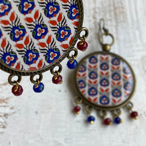 Balis with semiprecious stone - Mughal Motif Blue Red Detail Ceramic Plate