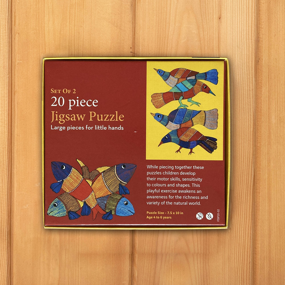 Jigsaw Puzzle 20 Pieces  - Gond Bird and Fish