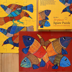 Jigsaw Puzzle 20 Pieces  - Gond Bird and Fish