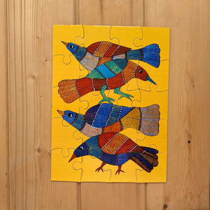 Jigsaw Puzzle 20 Pieces  - Gond Bird and Fish