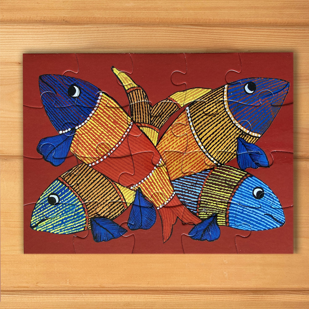 Jigsaw Puzzle 20 Pieces  - Gond Bird and Fish