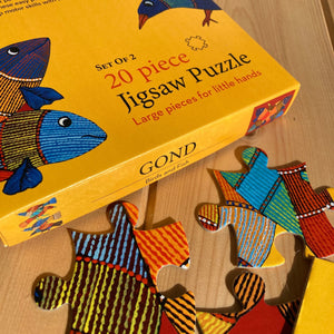 Jigsaw Puzzle 20 Pieces  - Gond Bird and Fish