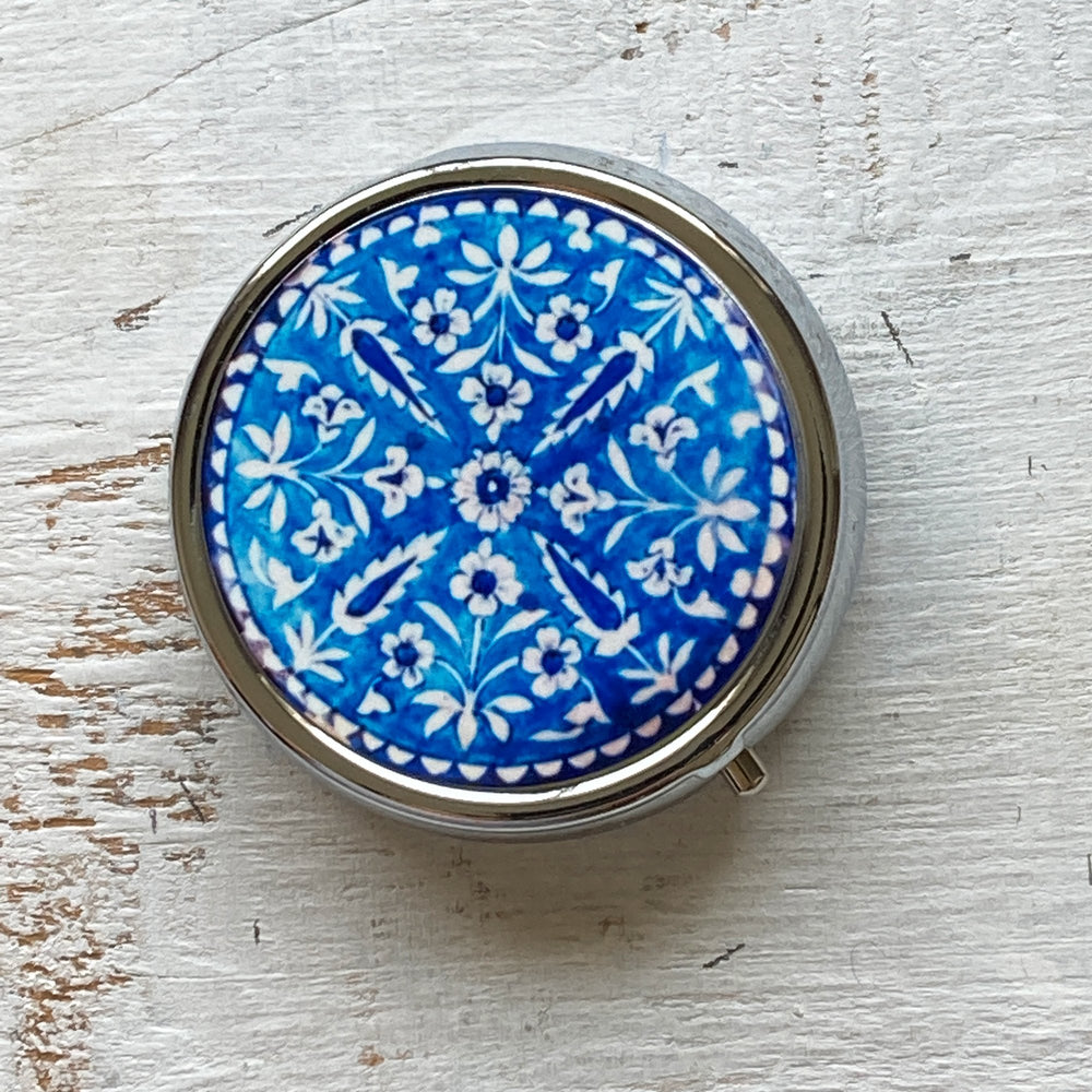 Pill Box Round - Blue Pottery