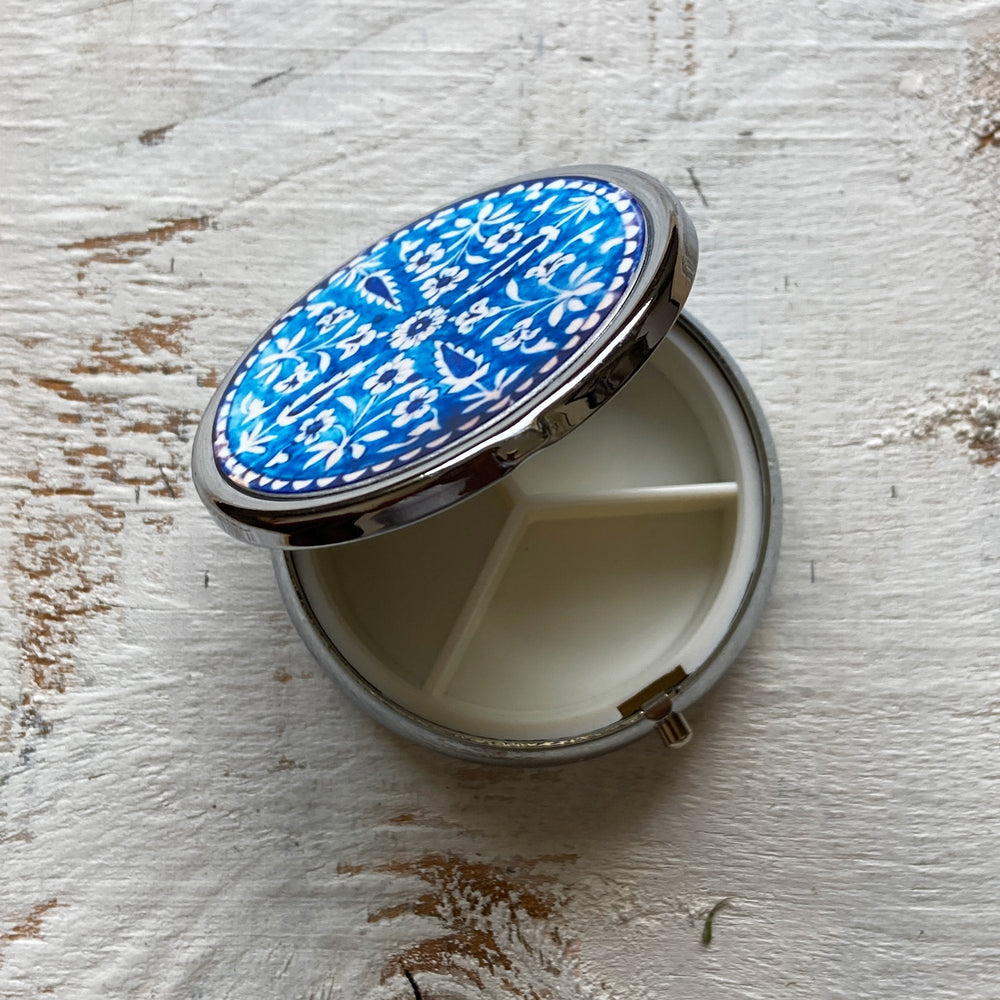 Pill Box Round - Blue Pottery