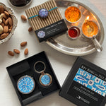 Rakhi Gift Hampers- Blue Pottery - Rakhi with Pill Box and Key Ring