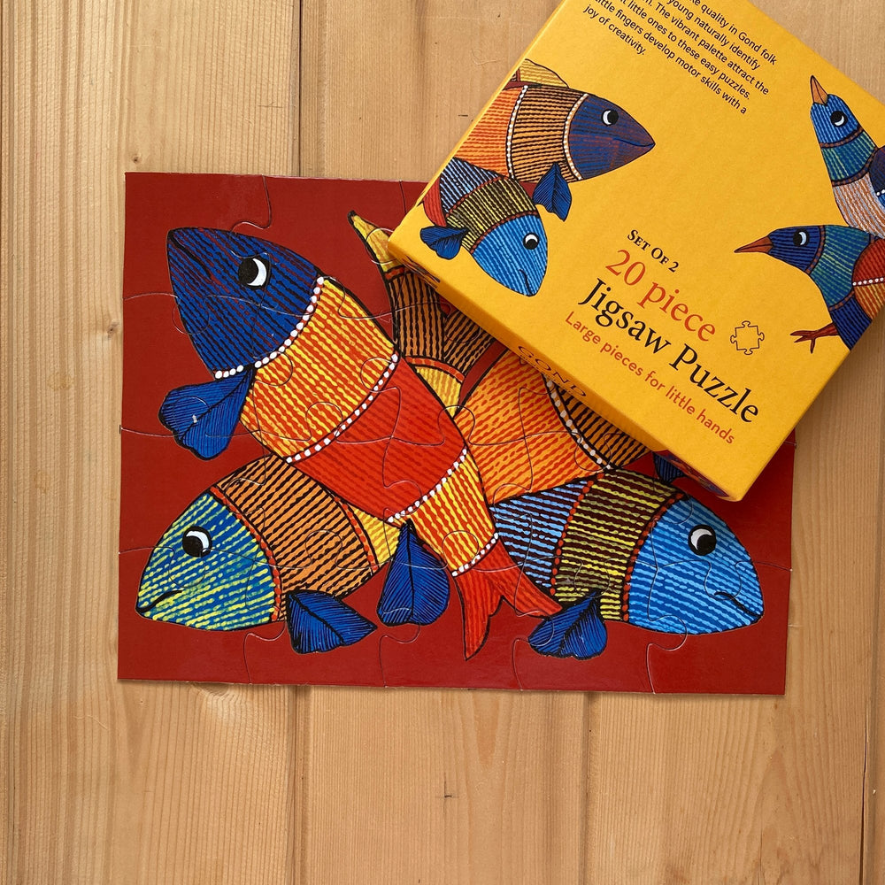 Jigsaw Puzzle 20 Pieces  - Gond Bird and Fish