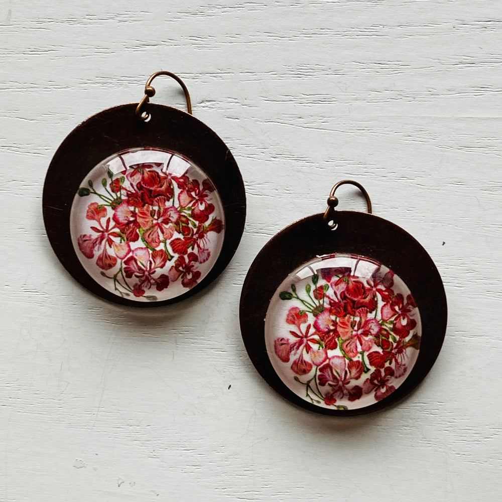 Round Copper Earrings with Glass - Gulmohar