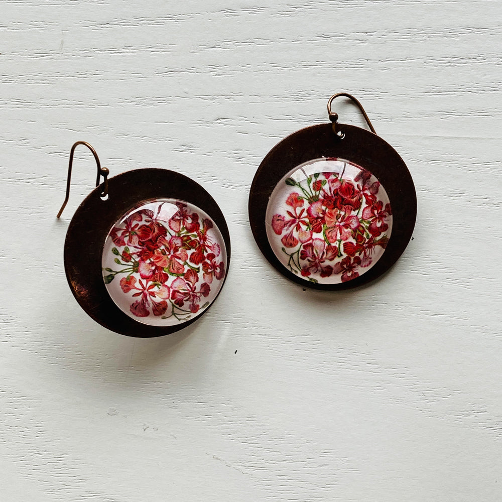 Round Copper Earrings with Glass - Gulmohar