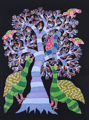 GOND : Peacocks and tree (Framed)