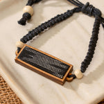 Unisex Black Repurposed Fabric and Wood Unisex Bracelet