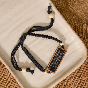 Unisex Black Repurposed Fabric and Wood Unisex Bracelet