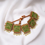 Kantha Green Repurposed Silk Fabric and Wood Bracelet With Beads