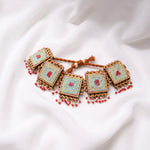 Kantha Columbia Blue Repurposed Silk Fabric and Wood Beads Bracelet