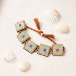 Kantha Columbia Blue Repurposed Silk Fabric and Wood Bracelet