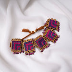 Pink Purple Kantha Repurposed Silk Fabric and Wood  Beads Bracelet
