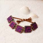 Pink Purple Kantha Repurposed Silk Fabric and Wood Bracelet