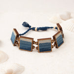 Shades of Indigo Blue Repurposed Fabric and Wood Square Bracelet