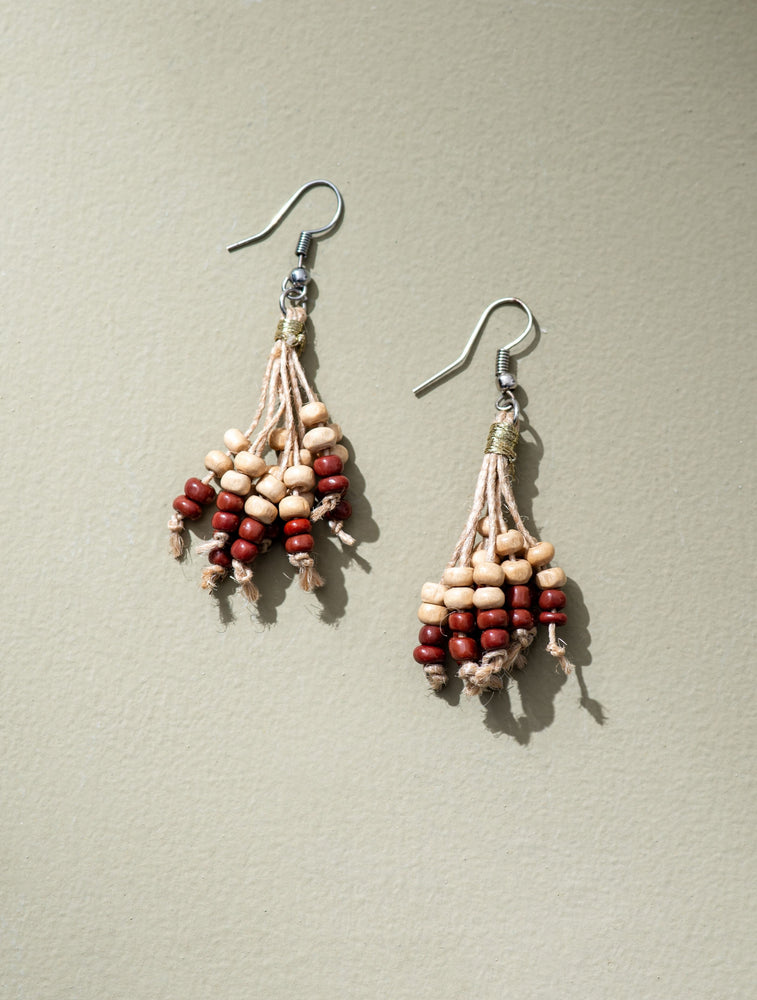 Eco Chic Jute & Wooden Beads Tassel Earrings