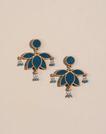 Teal Lotus Fabric and Wood Earrings