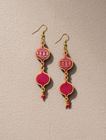 Red and Gold Festive Layered Upcycled Fabric and Wood Earrings