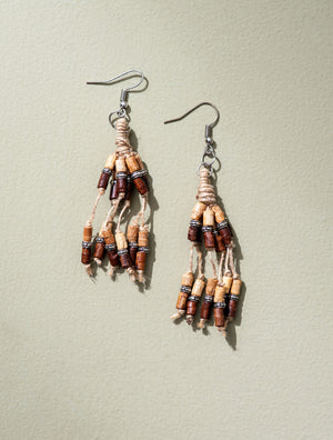 Multilayer Jute, Wooden Beads Earrings