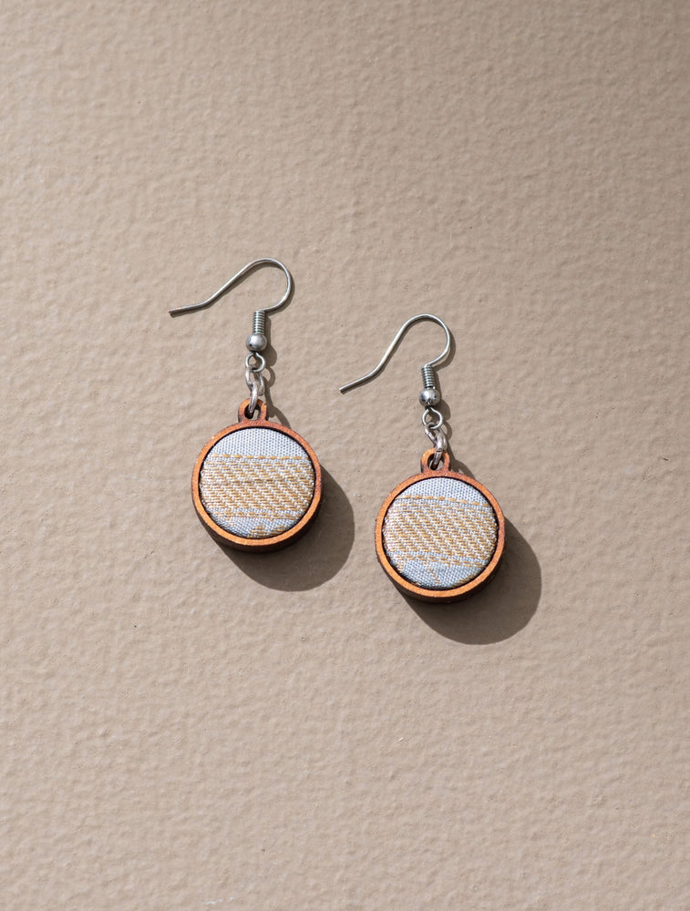 Festive Grey, Gold and Silver Upcycled Fabric and Wood Earrings
