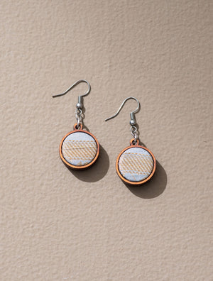 Festive Grey, Gold and Silver Upcycled Fabric and Wood Earrings