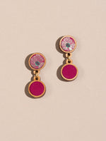 Pink Pure Banarasi Upcycled Fabric and Wood Earring