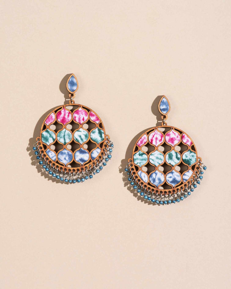 Handcrafted Multicolor Tie and Dye Wood and Fabric Earrings