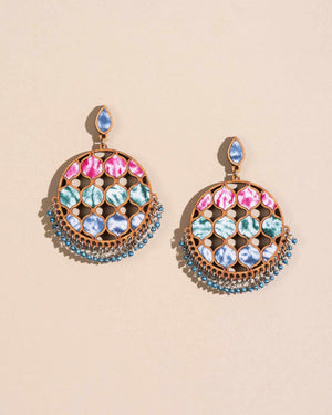 Handcrafted Multicolor Tie and Dye Wood and Fabric Earrings