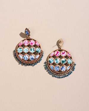 Handcrafted Multicolor Tie and Dye Wood and Fabric Earrings