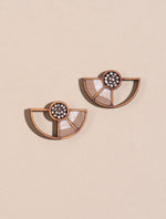 Beige Geometrical Upcycled Fabric and Wood Earring