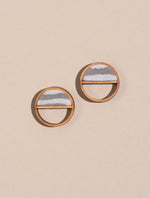 Grey Line Repurposed Fabric and Wood Semi Circle Stud Earrings