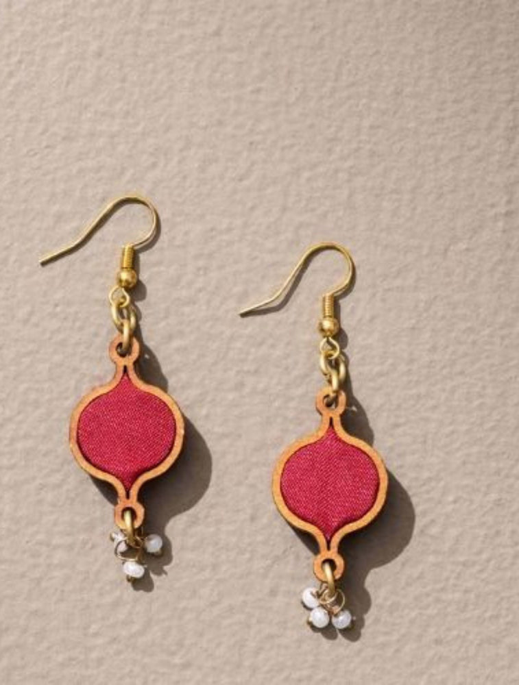 Red Festive Upcycled Fabric and Wood Earrings