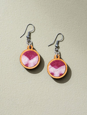 Pink Fabric and Repurposed Wood Earrings