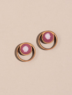 Pink Batik Fabric and Repurposed Wood Stud Earrings