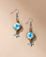 Handcrafted Turquoise Tie and Dye Wood and Fabric Danglers