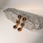 Black Repurposed Fabric and Wood Connecting Round Earring